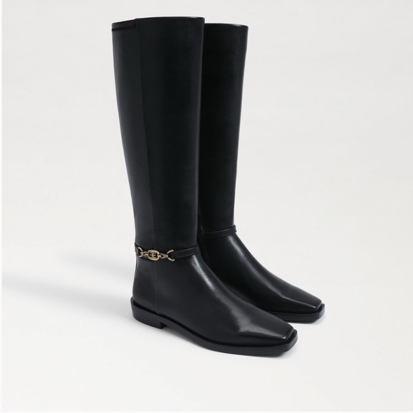 Sam Edelman Clive Black Black Leather Square Toe Tall Boot SZ 6 - Picture 1 of 8
